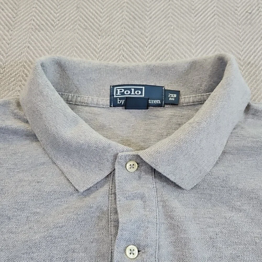 Polo by Ralph Lauren Polo Shirt Men's Size 2XB Big Grey Gray 2 Button Cotton EUC